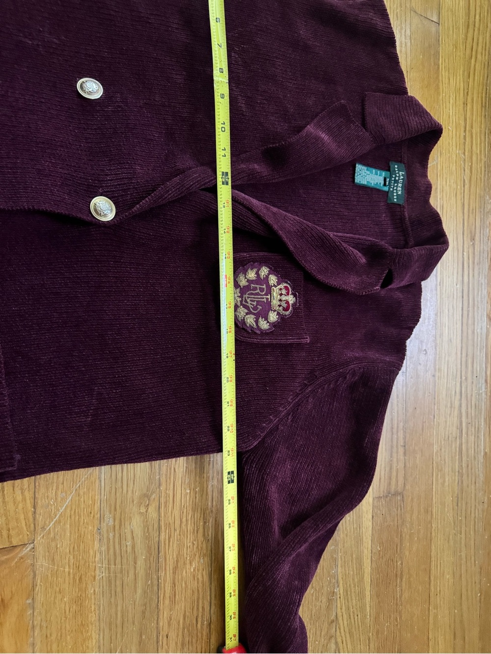 Ralph Lauren Double RL Burgundy Corduroy Double-Breasted Blazer with Crest - Picture 8 of 11